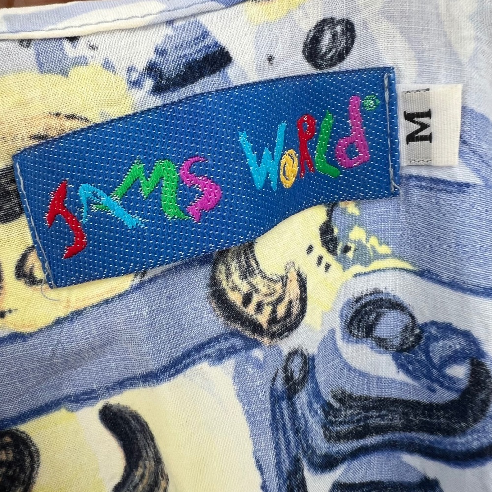 Jams World 100% Rayon Sleeveless Dress Thai Dancers Blue Goddess Vintage Size M - Picture 8 of 9